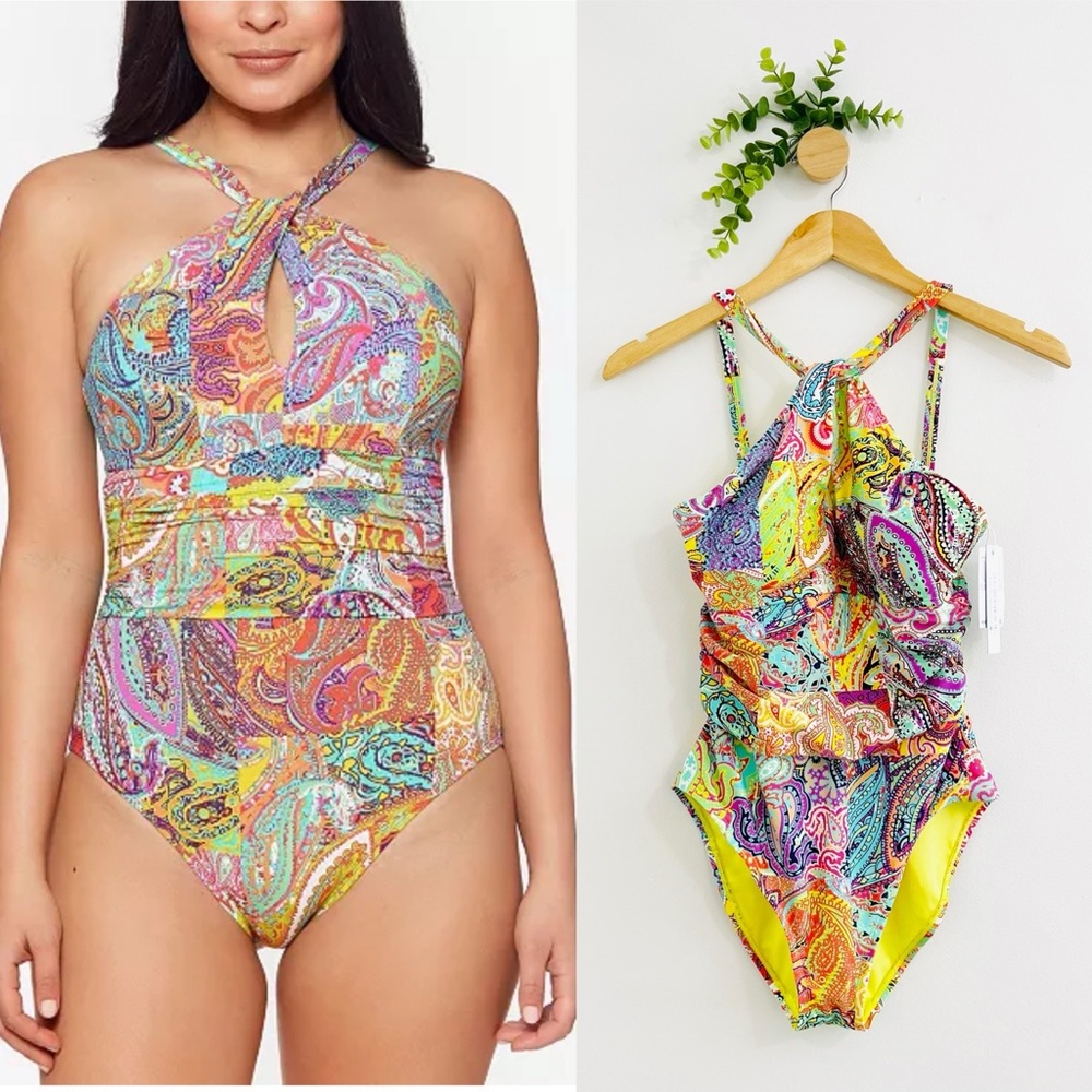 Bleu By Rod Beattie NWT Bohemian Paradise Halter One Piece Swimsuit